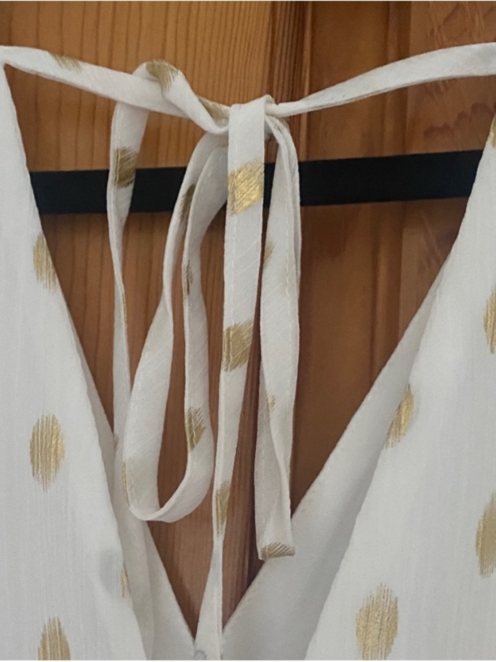 Lulus White Gold Polka Dot Midi Dress Ruffle Sleeve Tie Back Spring Summer M - Picture 9 of 11